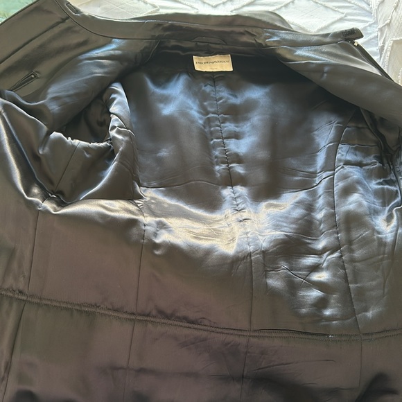 Emporio Armani Black Faux Leather Coat Zipper Front Size 52 Italian - Picture 11 of 14
